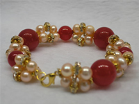 Wholesale red jades bracelet with 6-7mm good luster pearls