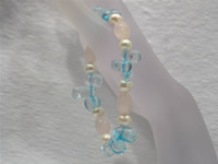 Wholesale blue crystal bracelet with 7-8mm white pearls and quar