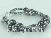 Wholesale 8-9mm & 3-4mm black freshwater pearls bracelet