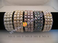 Three rows elastic knotted freshwater pearl bracelet wholesale