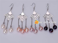 Tear droop freshwater pearl dangling earrings with different col