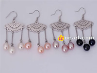 Freshwater pearl dangling earrings,different colors wholesale