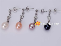 Freshwater pearl dangling earrings,different colors in wholesale