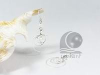 white pearl earrings dangling plated silver three circles