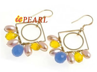 pearl & crystal earrings dangling with gold plated findings