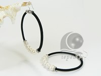 wholesale white FW cultured pearl black leather loop earrings