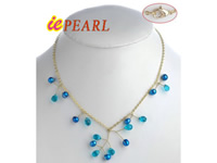 wholesale blue quartz & pearl gold plated chain necklace
