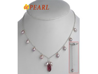 Wholesale silver chain lavender cultured pearl necklace jewelry