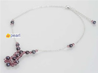 Wholesale black freshwater pearl with crystal 925 silver necklac