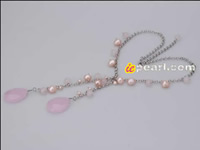 Wholesale rose quartz freshwater pearl drop necklace on sale