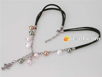 Olivine green leather cord 8mm shell pearl necklace wholesale