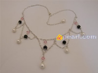 Wholesale freshwater pearl and faceted agate net crystal necklac