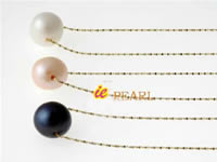 Simple solid 14K yellow gold chain with one pearl wholesale