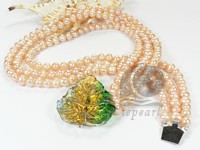 Closeout sale pink freshwater potato pearl 3-strand necklace