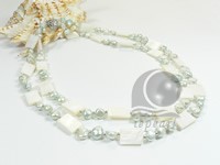 2 rows flating pearls & square shells necklace wholesale