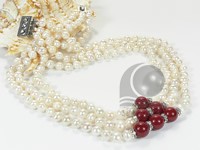 Wholesale 3 strands 6-7mm freshwater pearl necklace with jade