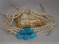 6-7mm white freshwater pearl necklace with turquoise wholesale