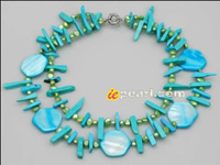 Two rows 6-7mm green freshwater pearl necklace wholesale