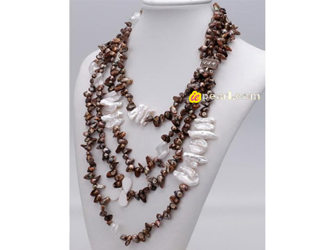 4 strands blister pearl necklace with biwa pearl, shell wholesal