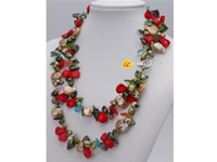 2 strands necklace made of blister pearl, coral bead, coin pearl