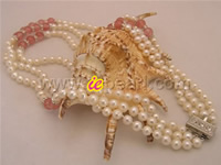 3 rows FW pearl necklace with watermelon stones wholesale