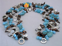Oval shape turquoise necklace with pearls and shells wholesale