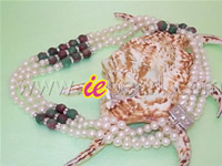 Three strands pearl necklace with 8mm pavonine jades wholesale