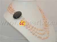 Wholesale 6-7mm pink double-shiny pearl necklace with crystal