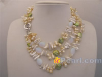 Three rows Biwa pearl necklace with oval opal stones wholesale