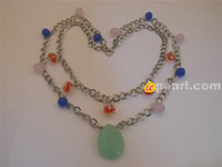 2 strands copper chains necklace with multicolor Chinese crystal