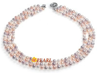 7-8mm natural color 3 row freshwater pearl necklace wholesale