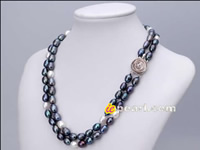 fine quality white & black freshwater 8-9mm rice pearl necklace