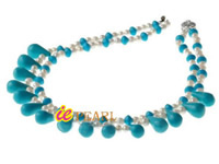 Wholesale 10*20mm tear drop turquoise & 5-6mm pearl necklace