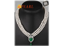 6-7mm white pearl necklace with green jade pendant wholesale