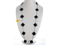 Square shape black agate beads long necklace Final on sale