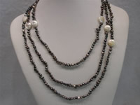 3-4mm black freshwater pearl necklace with white coin pearls