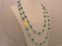 10mm blue shell pearl & 9mm flake turquoise necklace wholesale
