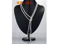 6-7mm white rice pearls & clear crystal long necklace wholesale