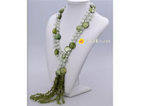 Wholesale 48" long green necklace lined with white pearls