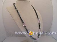 Black button freshwater pearl rope necklace in wholesale
