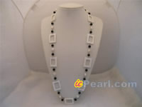 White square shell long necklace with agates and pearls online
