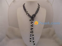 long lariat double knotted black pearl necklace wholesale