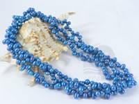peacock blue freshwater pearl necklace, 8-9mm top-drilled