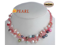 red color metal wire mixed shape freshwater pearl necklace