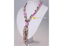 two strands pink freshwater pearl necklace with shell & crystal