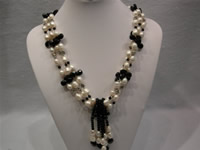 three rows rice pearl necklace with crystal & silver beads onlin