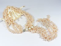 Four strands side drilled pearl necklace with rice pearl wholesa