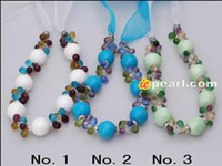 Colorful gemstone & crystal ribbon tie necklace wholesale