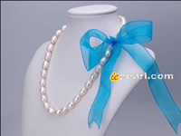 8-9mm white rice pearl necklace with ribbon tie wholesale