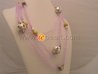 Pink ribbon-tie necklace with various 18KGP ball fittings wholes